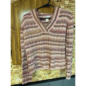 Vintage Dress Barn Pink Multicolor Acrylic/silk Blend Striped Sweater Size S